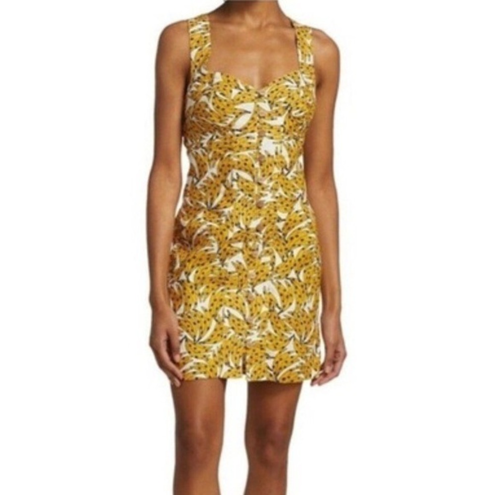 Tropical Banana Print Cross Back Mini Dress | Summer Beach Dress Yellow White